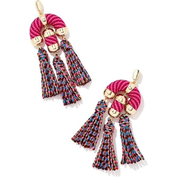 Kendra Scott Masie Drop Statement Multi Color Tassle Earrings Pink Brown Gold